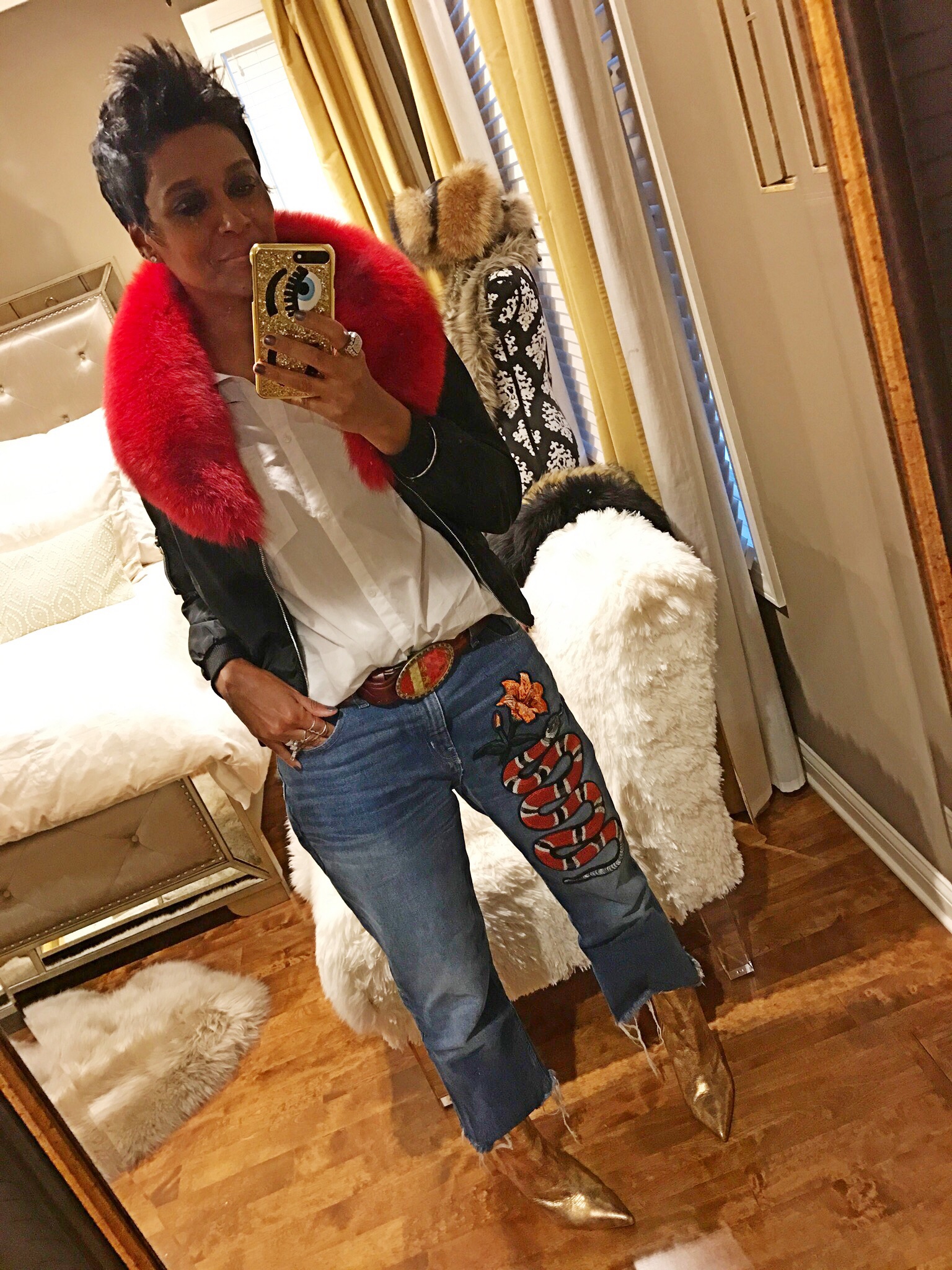 Gucci Embroidered Snake Jeans | FashionistaOver40