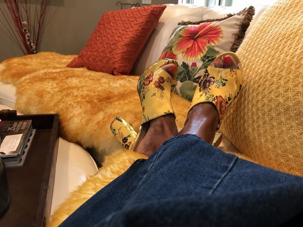 #Fashionistaover40FashionFind – Satin Floral Mules | FashionistaOver40